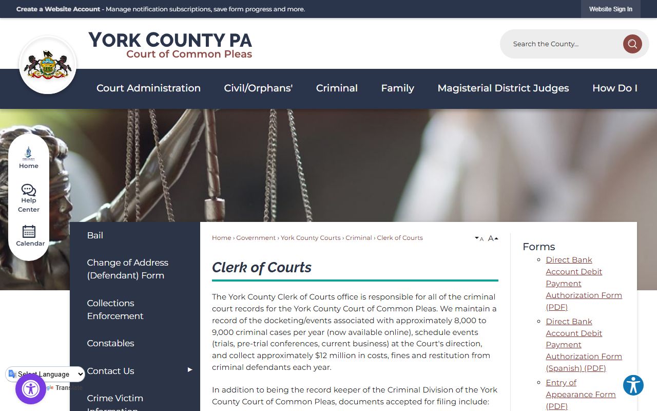York County Clerk of Courts office at the Judicial Center