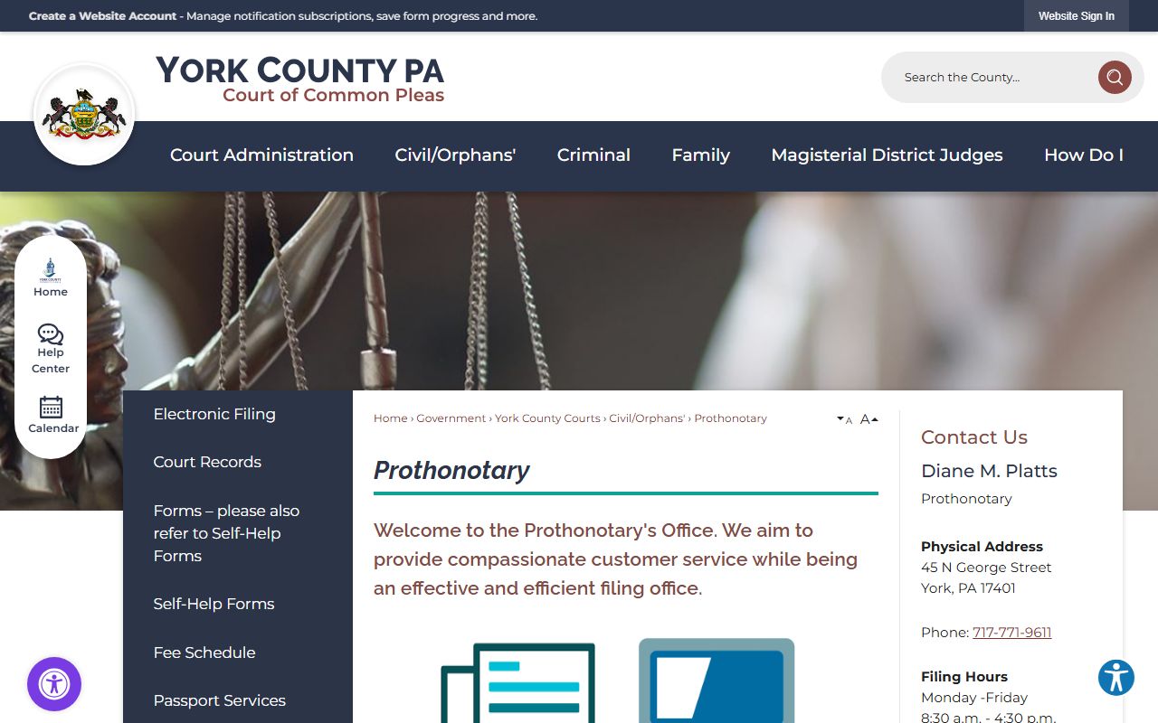 York County court records Prothonotary office web page