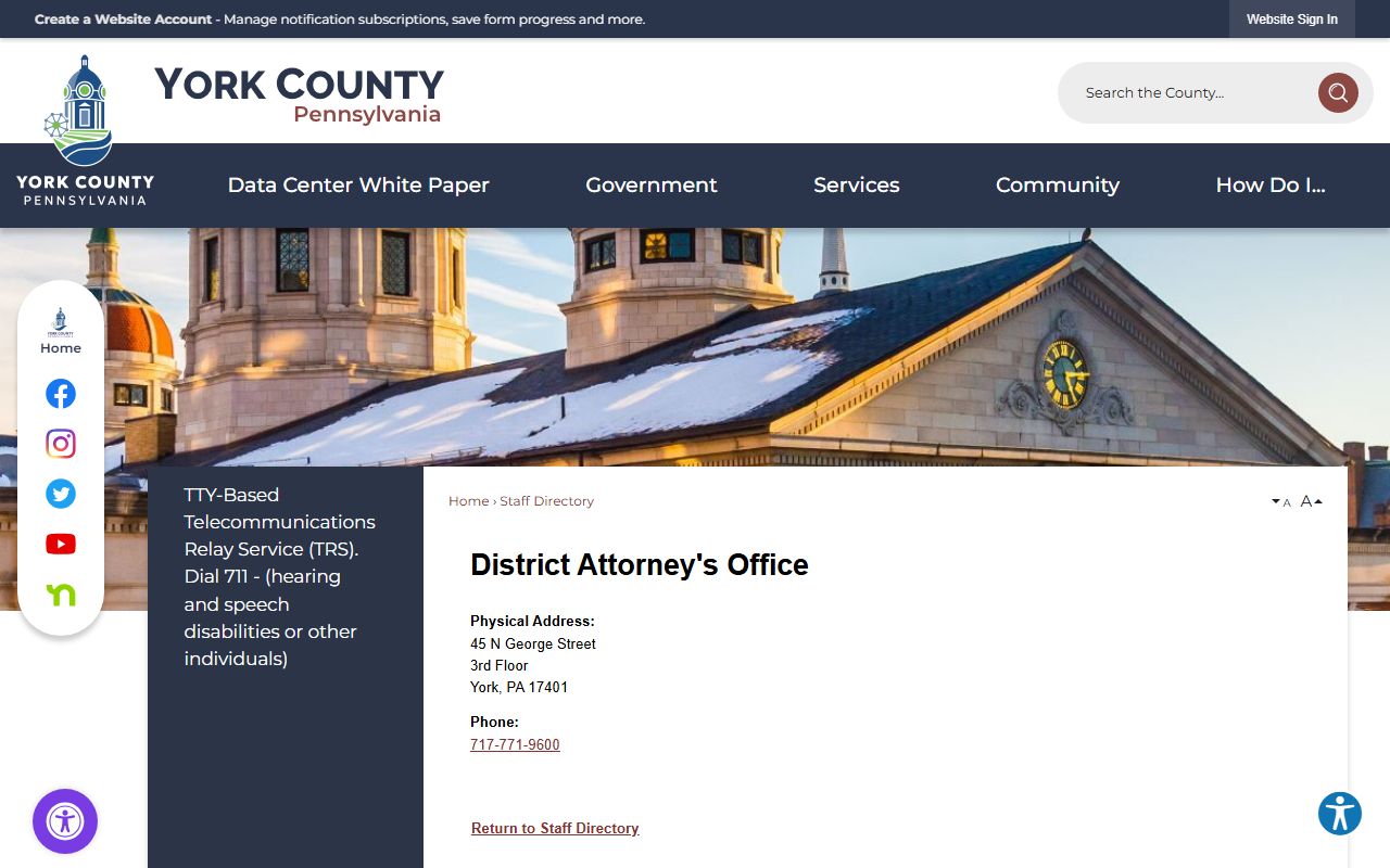 York County criminal records and the District Attorney staff directory