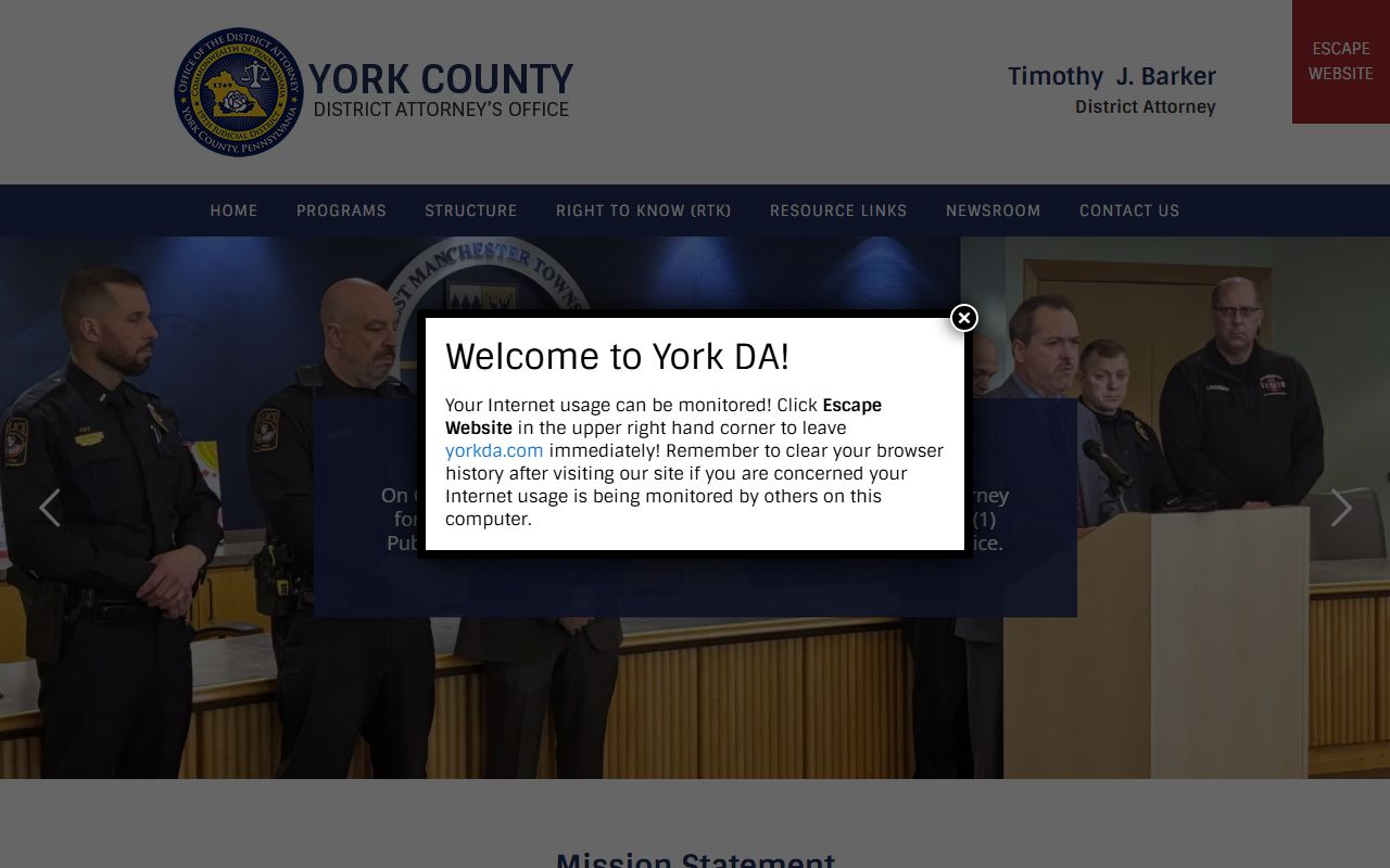 York County arrest records and the District Attorney official site