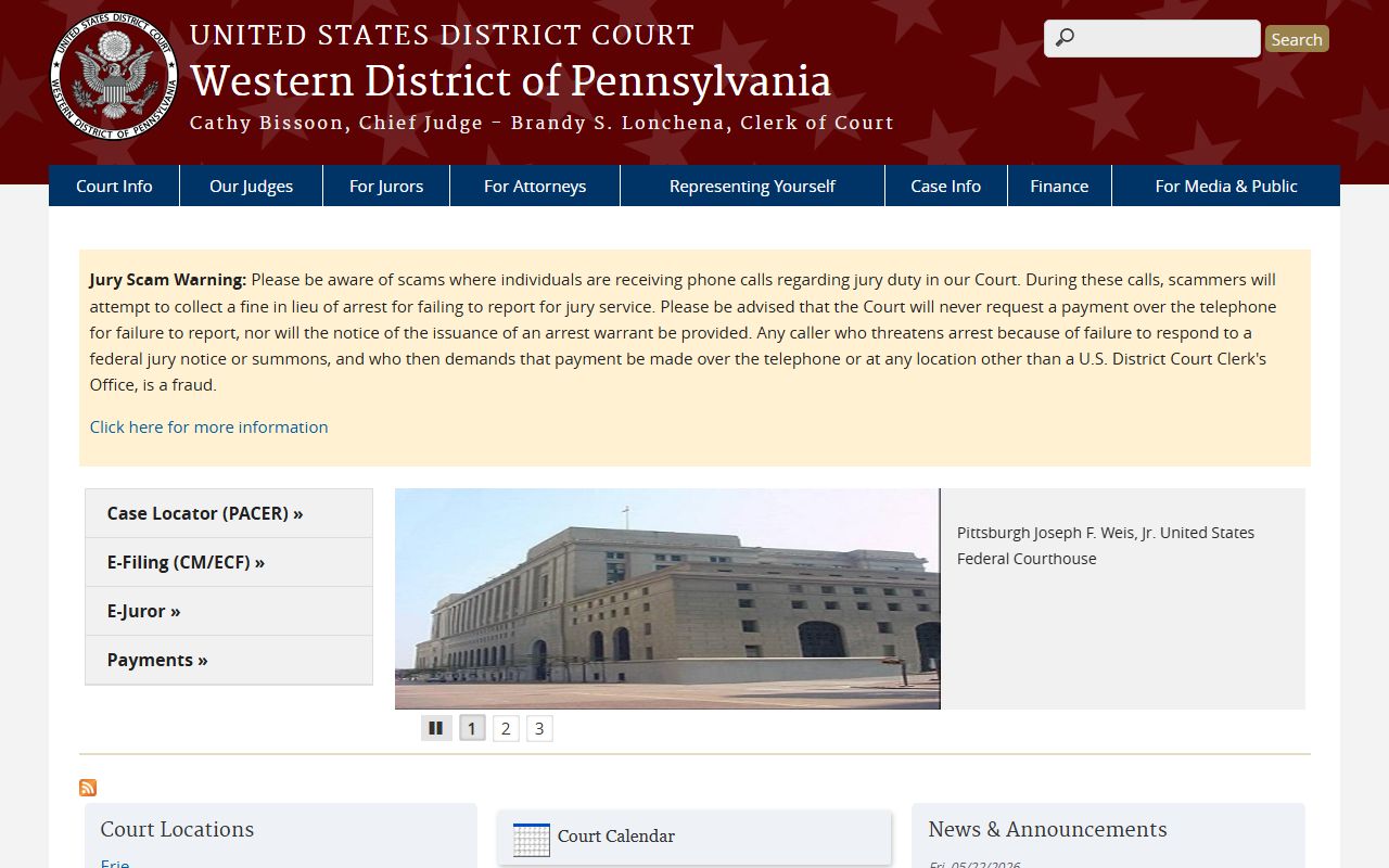 York County Court of Common Pleas note on the U.S. District Court for the Western District of Pennsylvania, which does not cover York County
