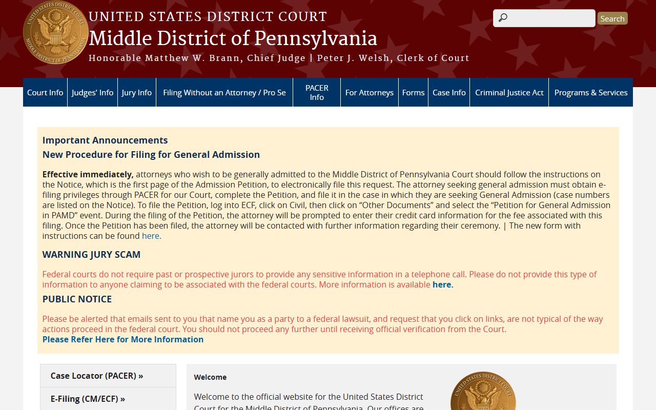 York County Court of Common Pleas related U.S. District Court for the Middle District of Pennsylvania website