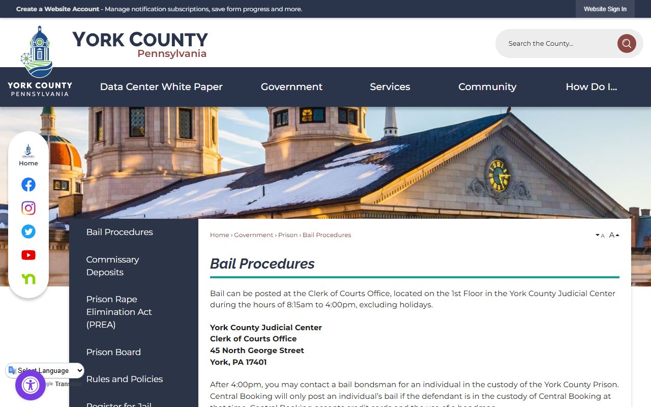 York County inmate records bail procedures page