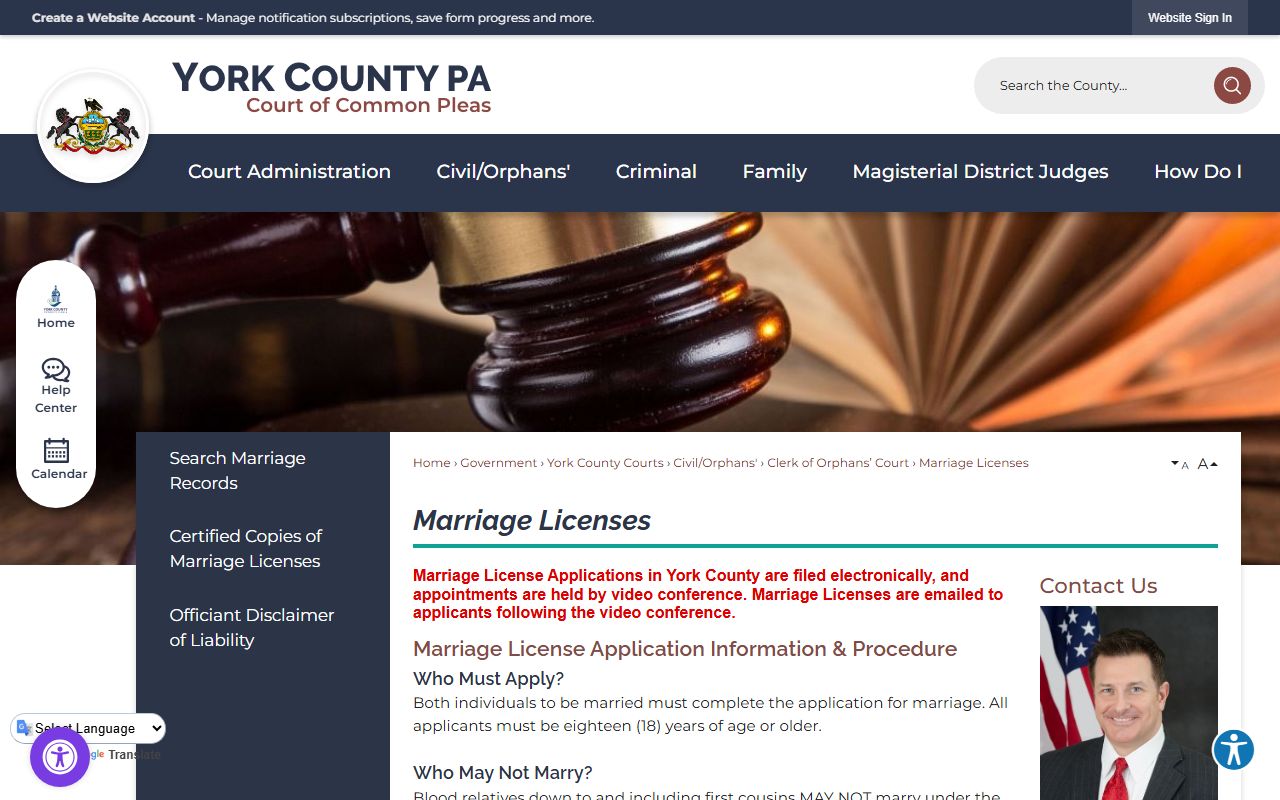 York County marriage and divorce records marriage license process page