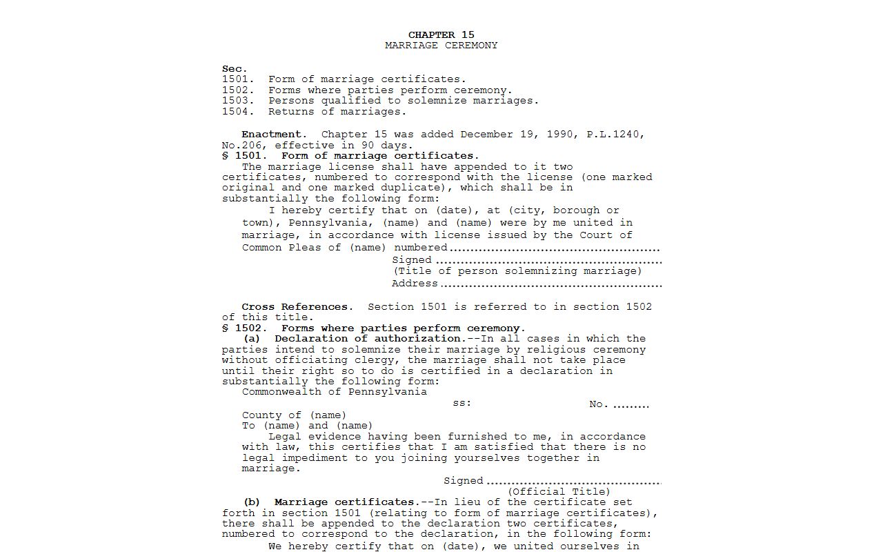 York County marriage and divorce records Pennsylvania marriage law statute page
