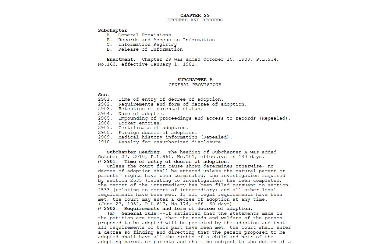 Pennsylvania Adoption Act provisions that keep some York County probate records confidential