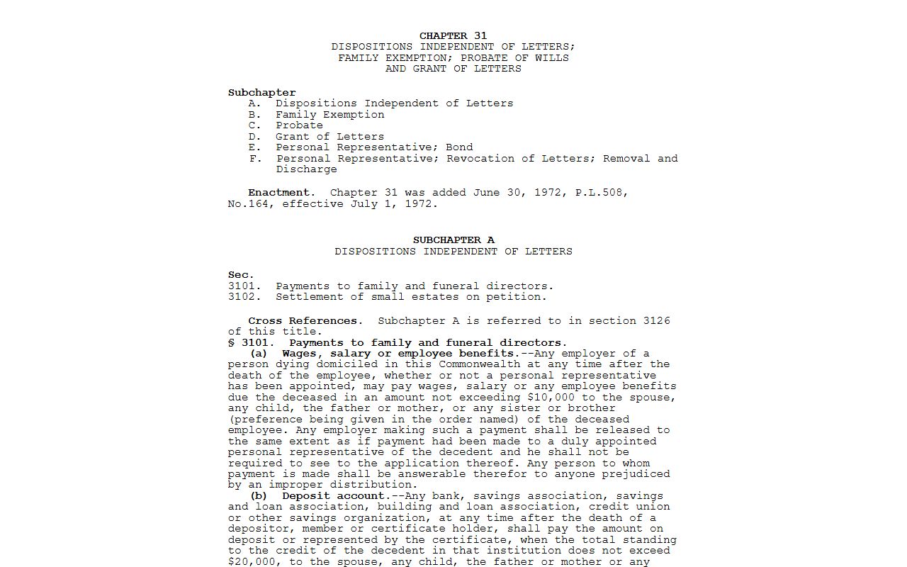 Pennsylvania probate statutes that govern York County probate records under Title 20
