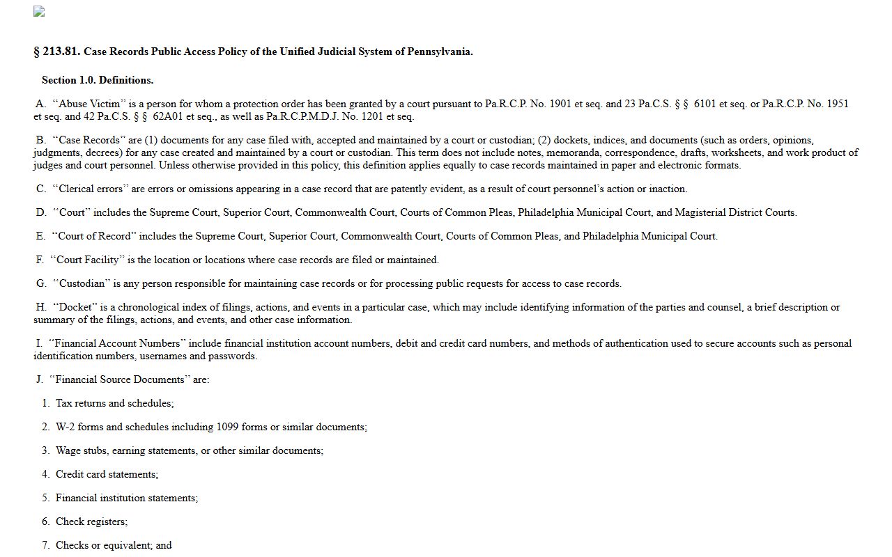 York County public records UJS Case Records Public Access Policy page