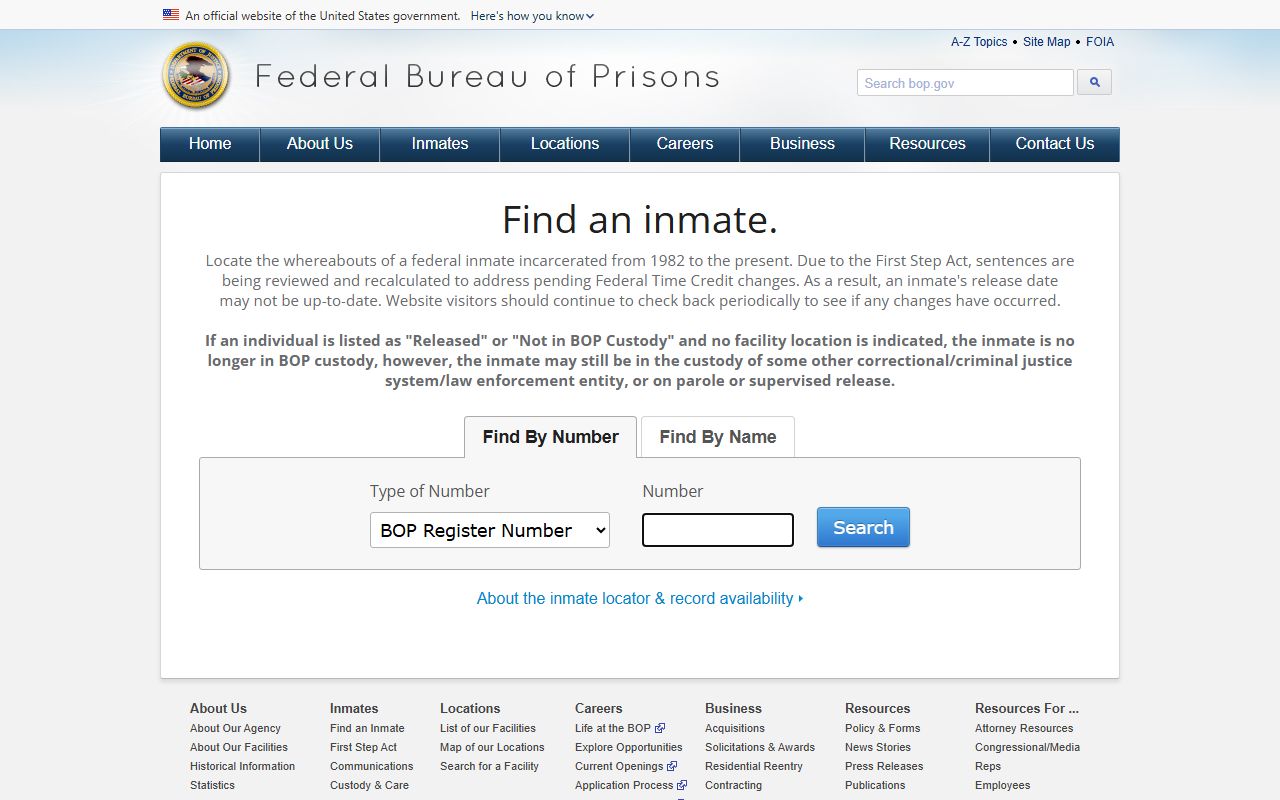 Federal BOP inmate locator used in a York County released inmates search