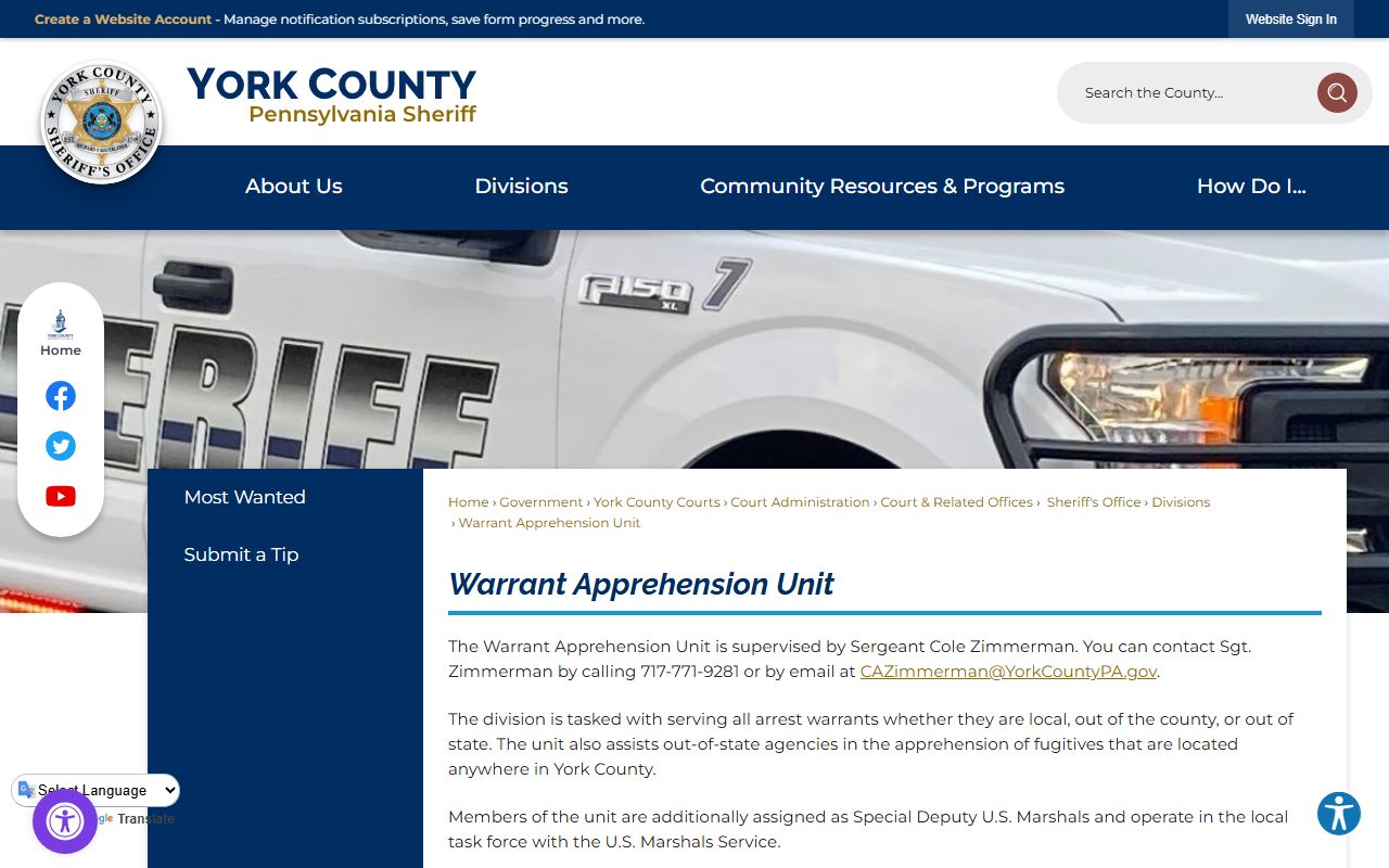 York County warrant records Warrant Apprehension Unit page
